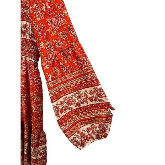 🍒 2/$20 🍒 Red Boho Flowy Long Sleeve Dress with V-Neck sz L - Picture 5 of 8